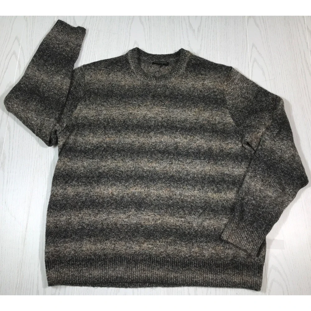 Banana Republic Soft Sweater Men XL Striped Polyester Linen Wool Crewneck Preppy
